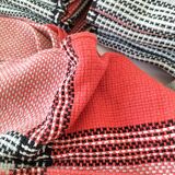 Nappe et 12 serviettes corail et gris Esprit rétro scandinave années 60