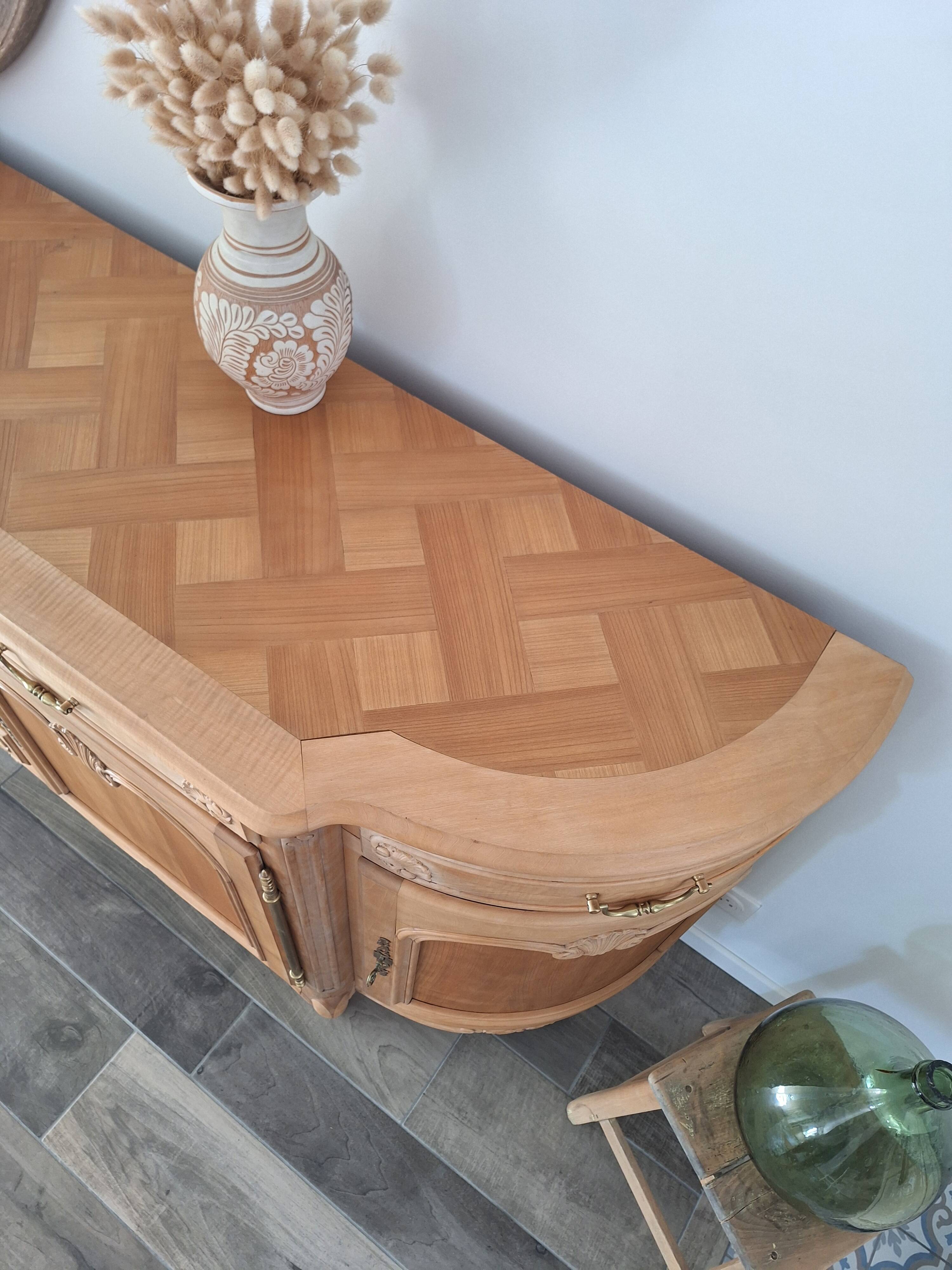 Low buffet in solid cherry wood renovated – Louis XV style – 250 cm