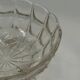 Vintage pressed glass footed coupe with scalloped diamond-cut edge.