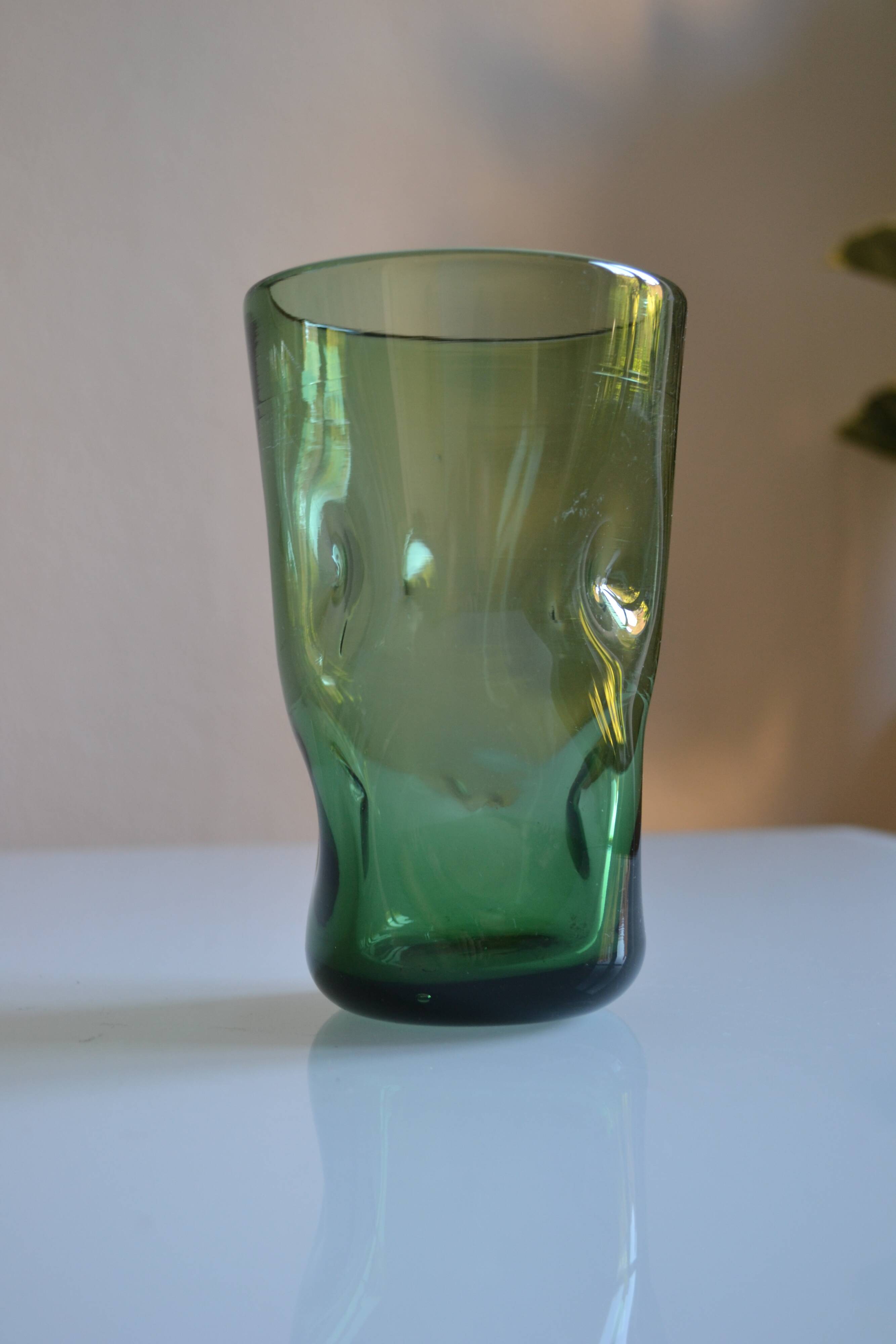 green glass vase Murano or Empoli Italy 1960