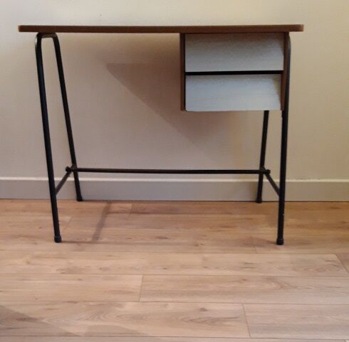 White formica and black metal feet desk