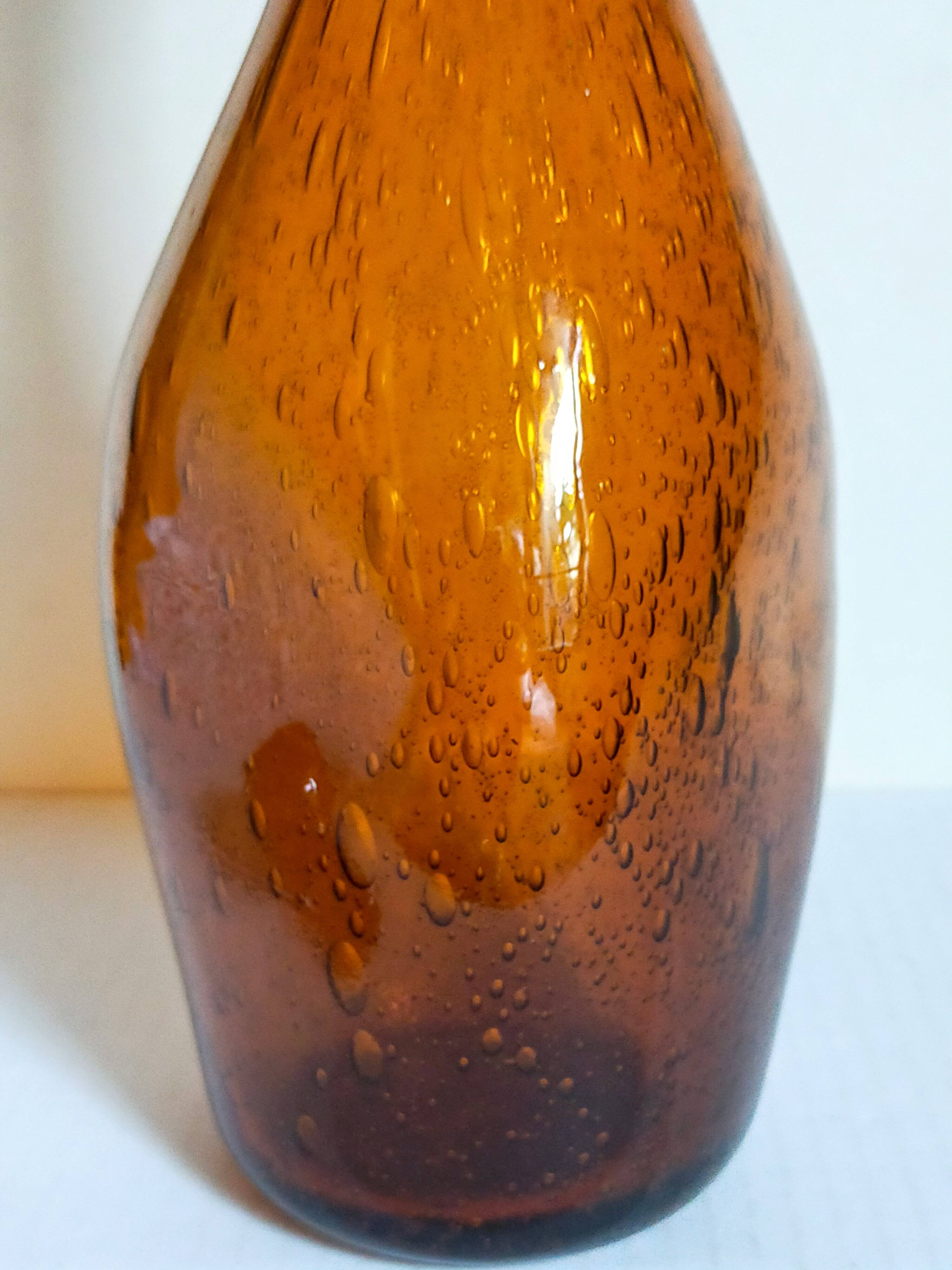Three-sided blown glass carafe from Biot 1960s