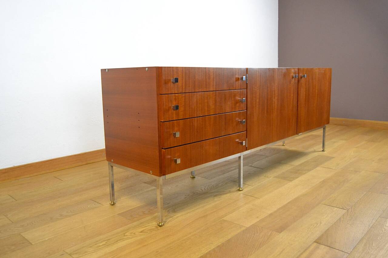 Mahogany Enfilade & Chrome Legs by Luigi Bartolini Vintage 1960