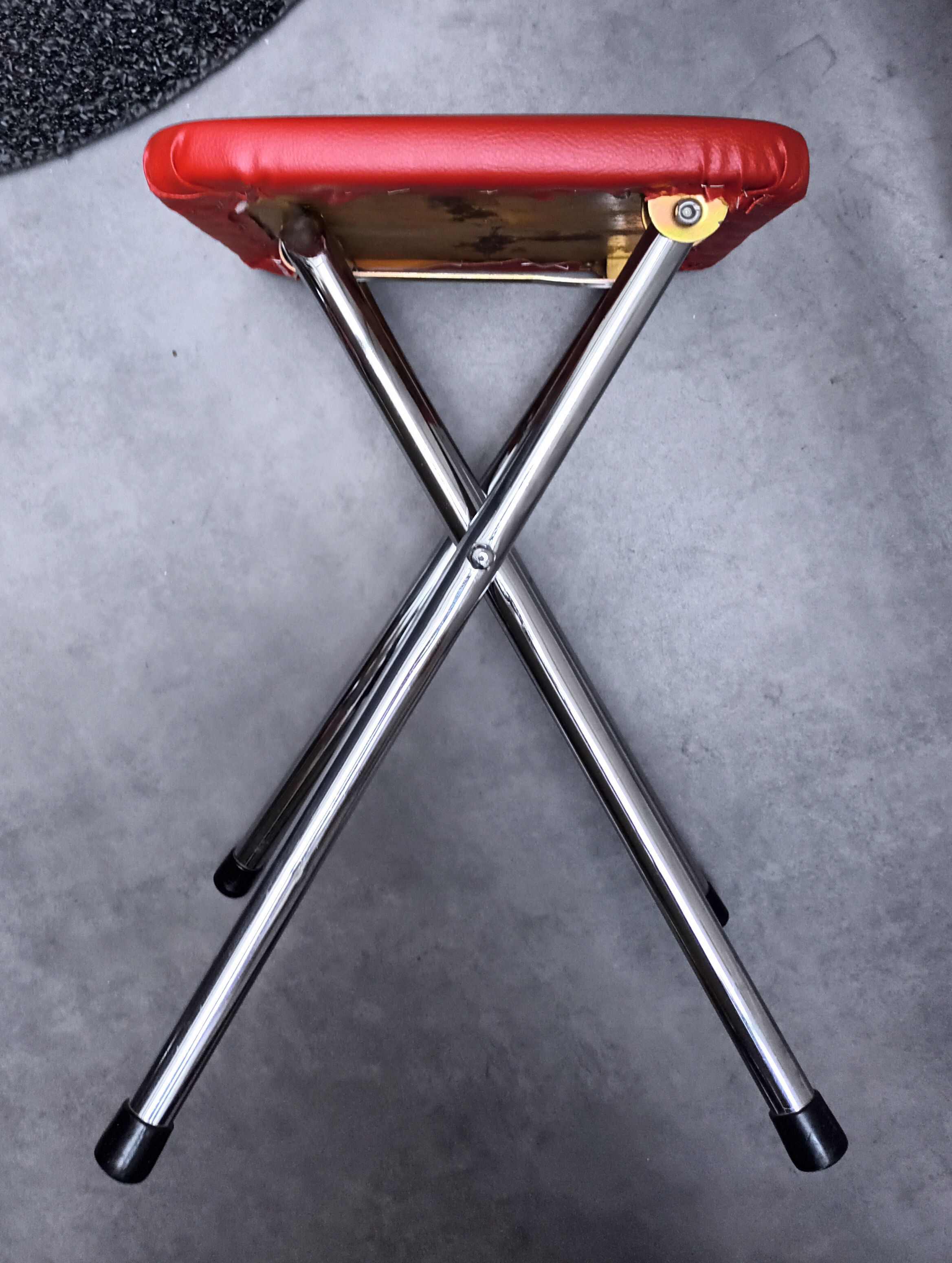 Vintage 60s folding stool Branbantia chrome and red skai
