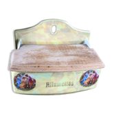Matchbox or salt in enamelled yellow wall with decoration of women
