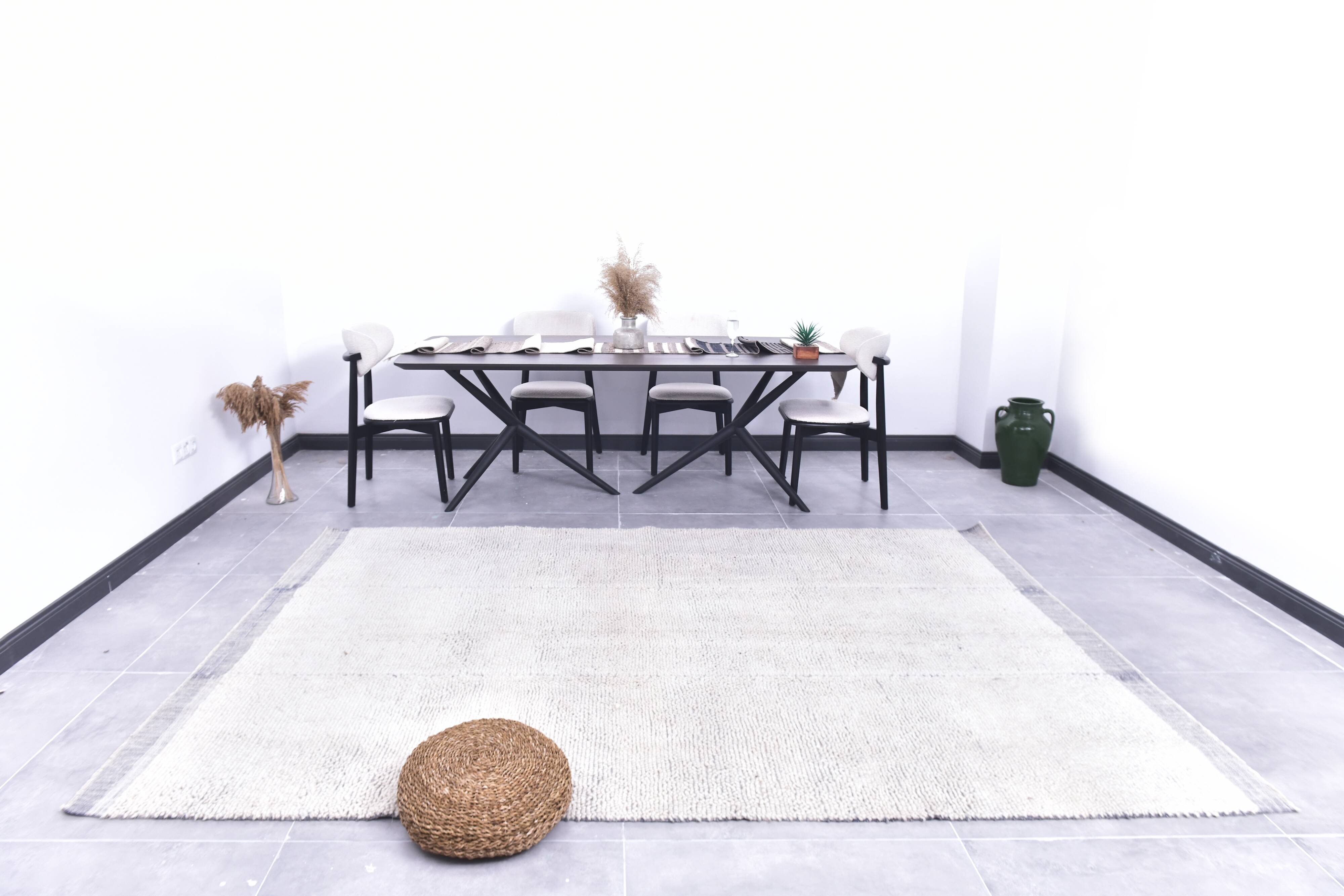 7x10 Light Blue Wool Handmade Woshable Moroccan Rug, 206x304Cm