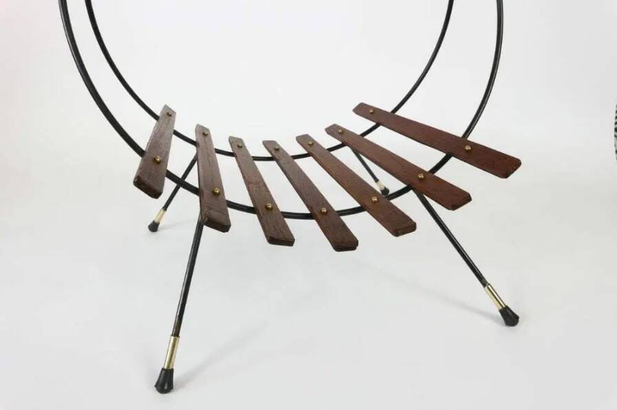 portariviste vintage legno metallo ed inserti in ottone