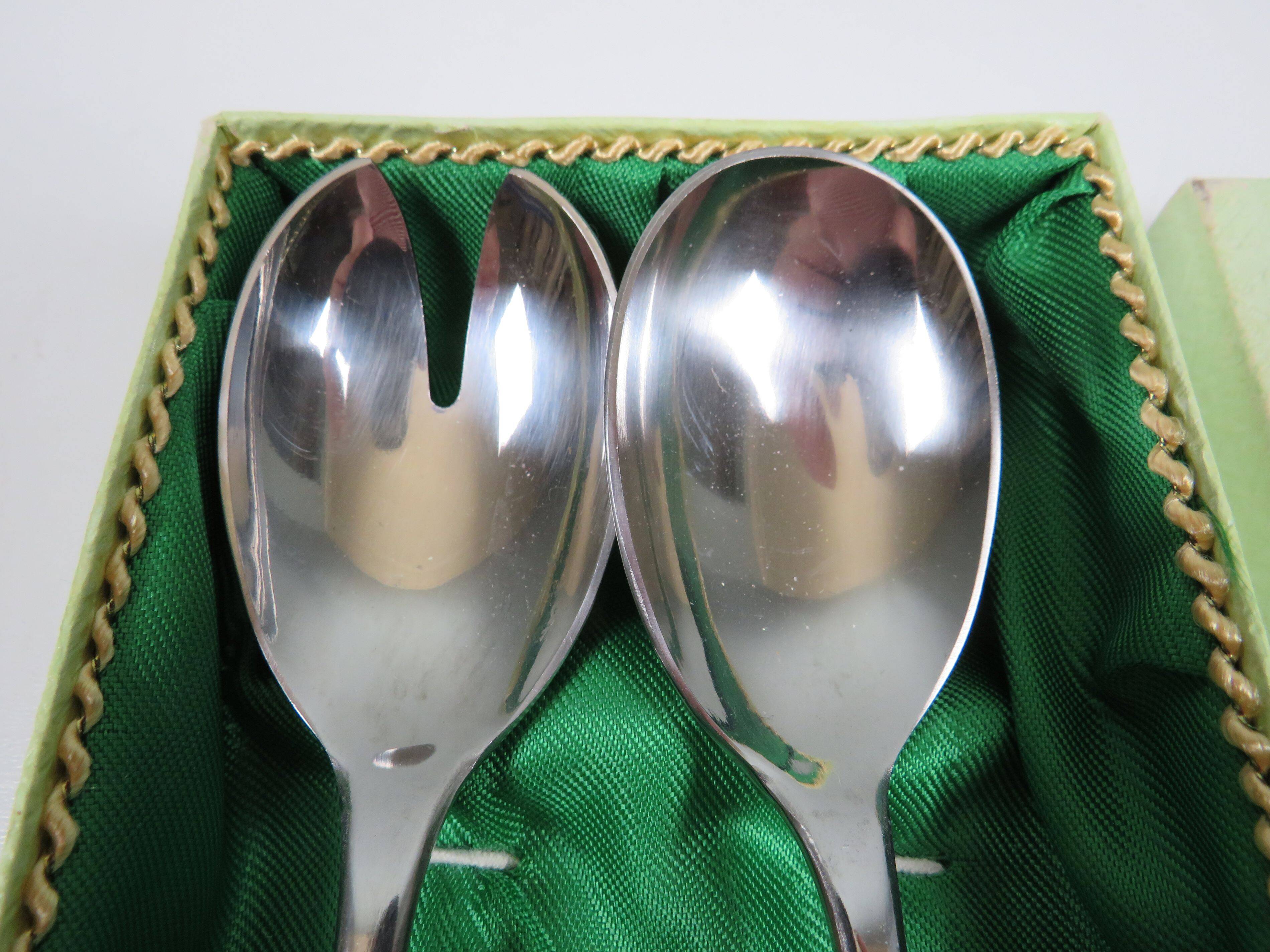 Vintage salad service Solingen in stainless steel and bamboo – Germany