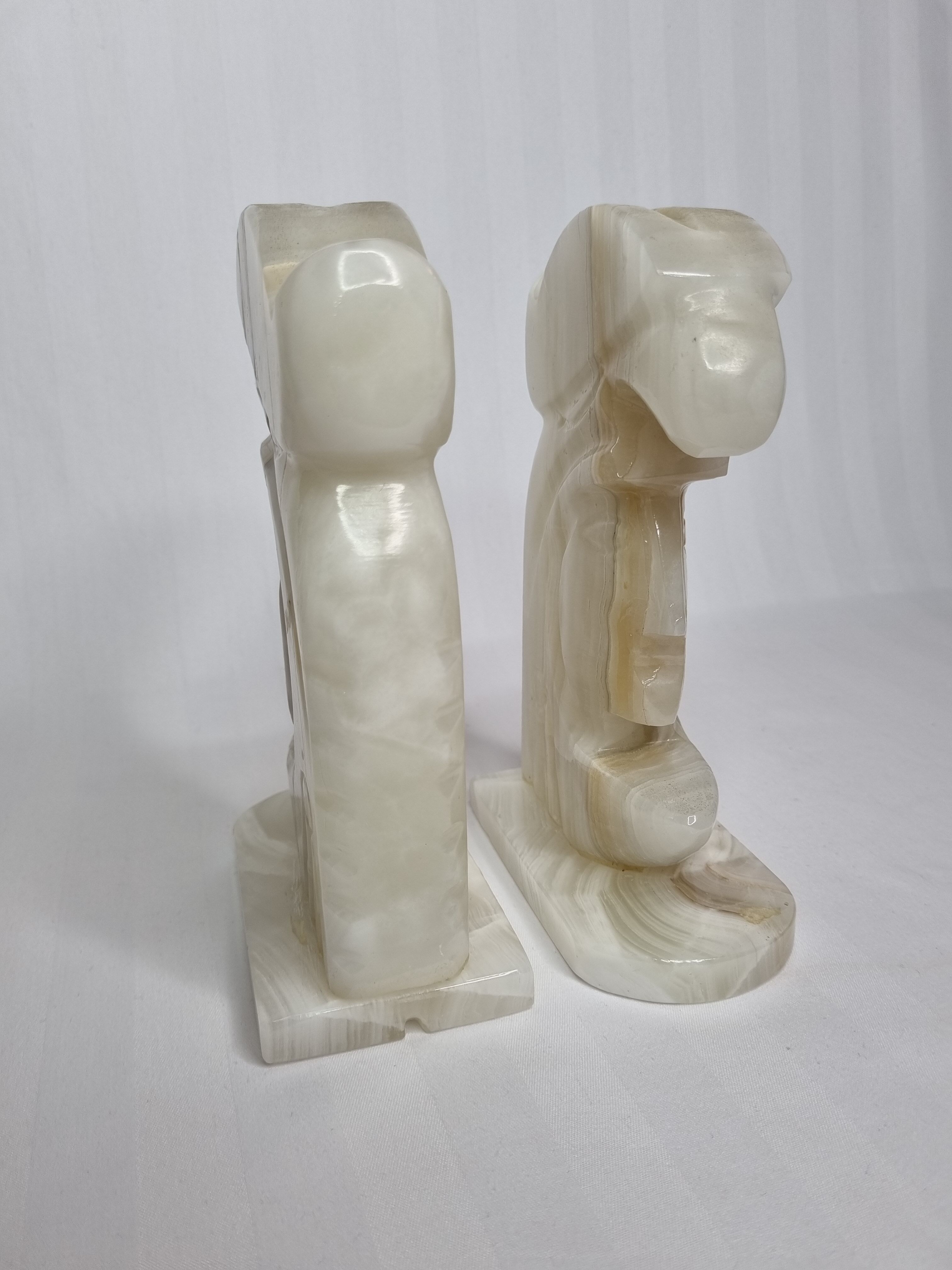 Pair of bookends in vintage white onyx, 21 cm