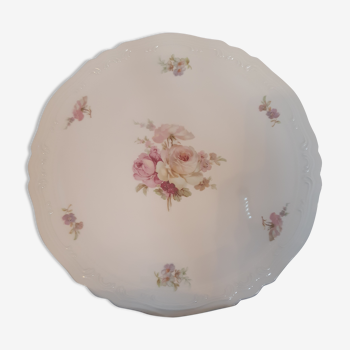 Large cake plate white earthenware and bouquet of roses MANUFACTURE ROYALE LIMOGES