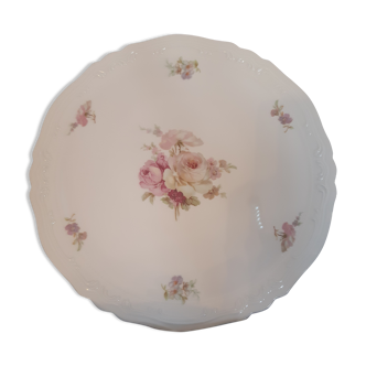 Large cake plate white earthenware and bouquet of roses MANUFACTURE ROYALE LIMOGES