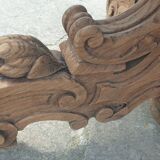 Table with central leg in solid oak, natural wood, carved base