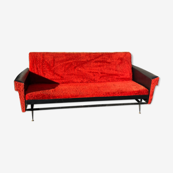 Sofa 3 place moumoute red year 70 vintage