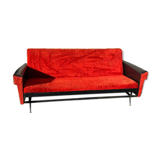 Sofa 3 place moumoute red year 70 vintage