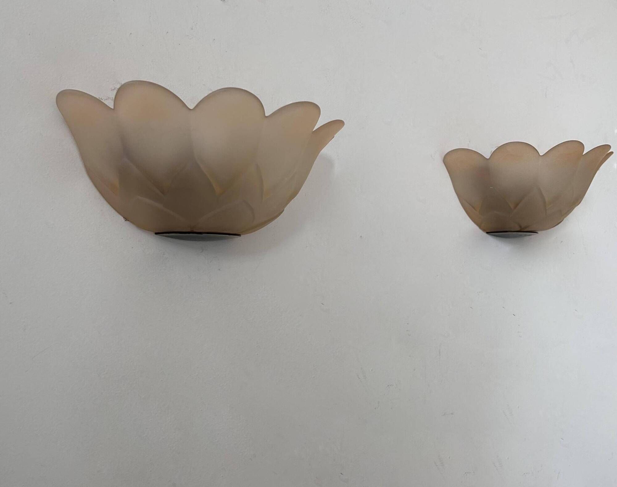 Pair of vintage wall lights, pink sandblasted glass, France 1970