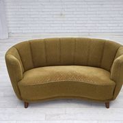 1960s, Danish 2-seater "Banan" sofa, green furniture wool, ash wood.