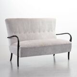 Guglielmo Ulrich Two Seat Sofa in Grey Silver Fabric. Italy, 1950s