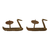 Pair of bronze brass candle holders swan minimalist design antique gold metal candelabra candlesticks