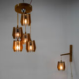 Set of chandelier and wall lamp by Drevo Humpolec, 1970