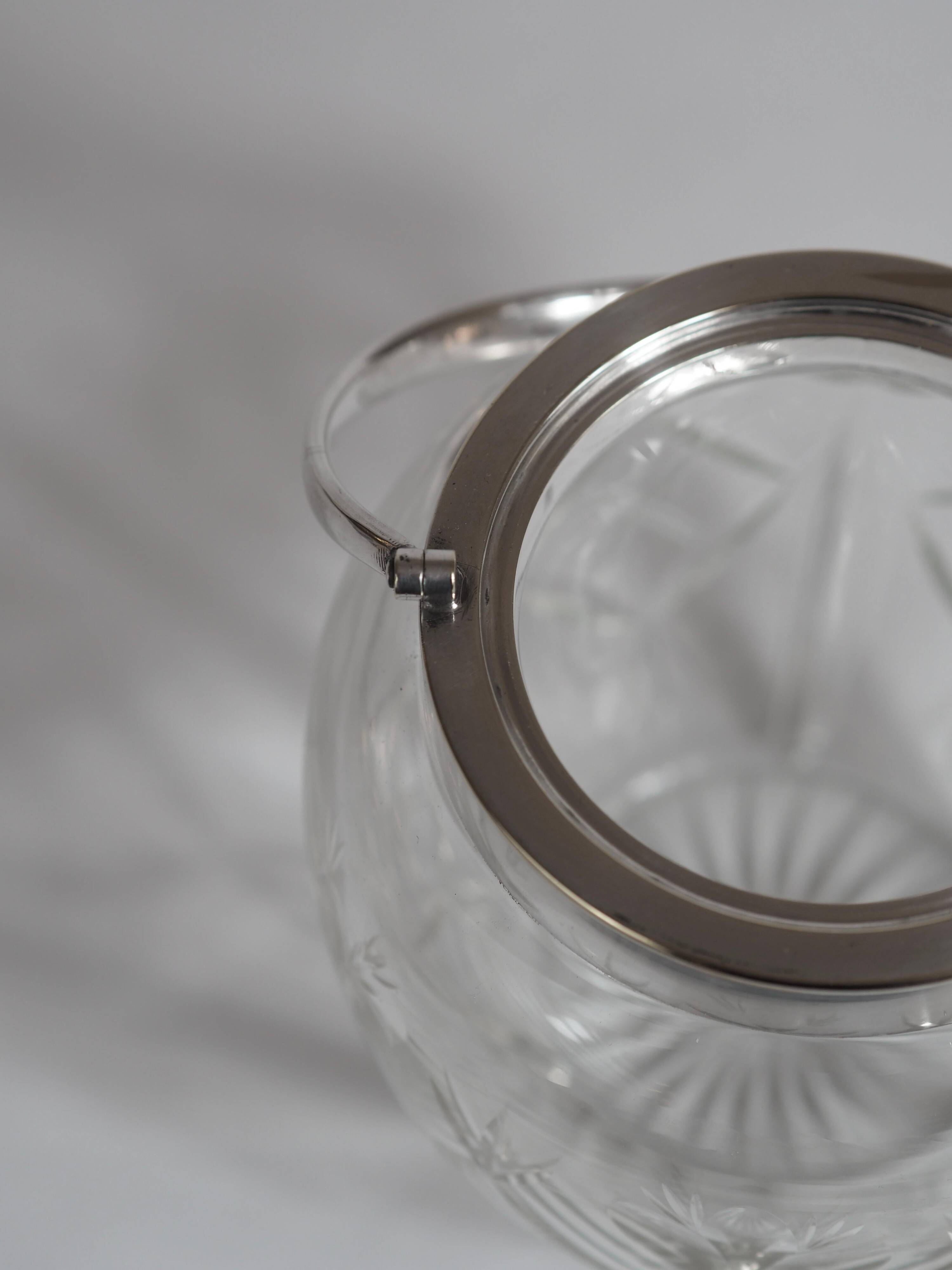 Crystal biscuit barrel with silver-plated mounts and handle, Austrian cut, 1920s.
