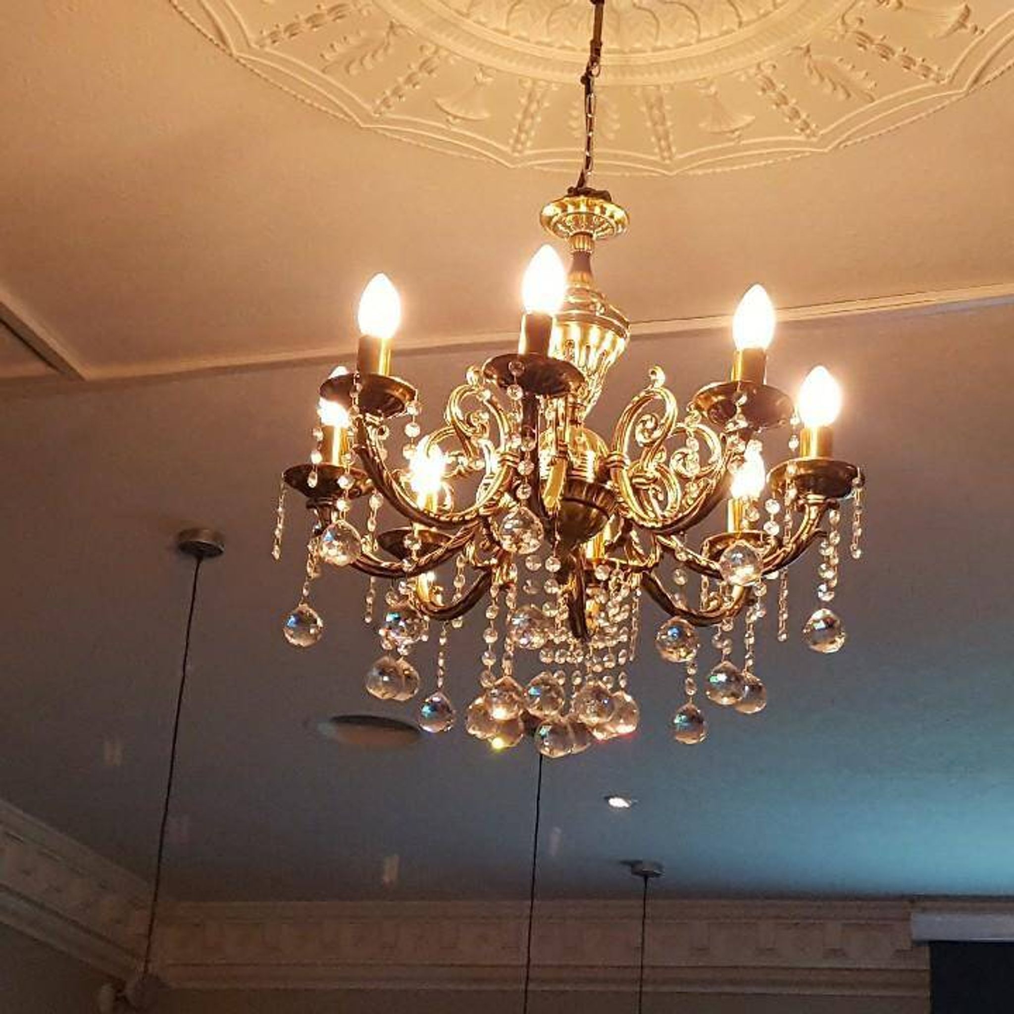 Solid brass chandelier with pendants
