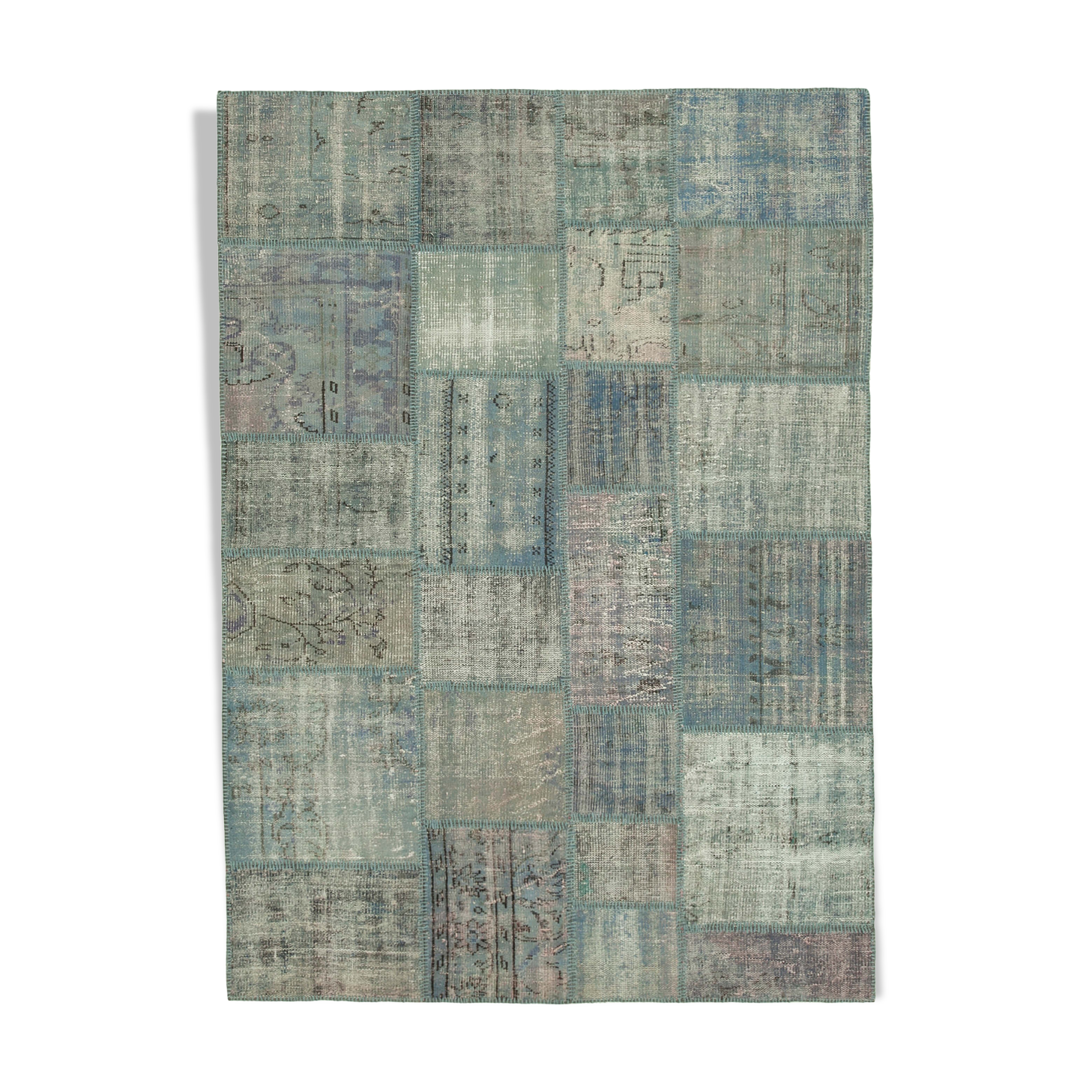 Hand-knotted turkish vintage 175 cm x 244 cm blue patchwork carpet