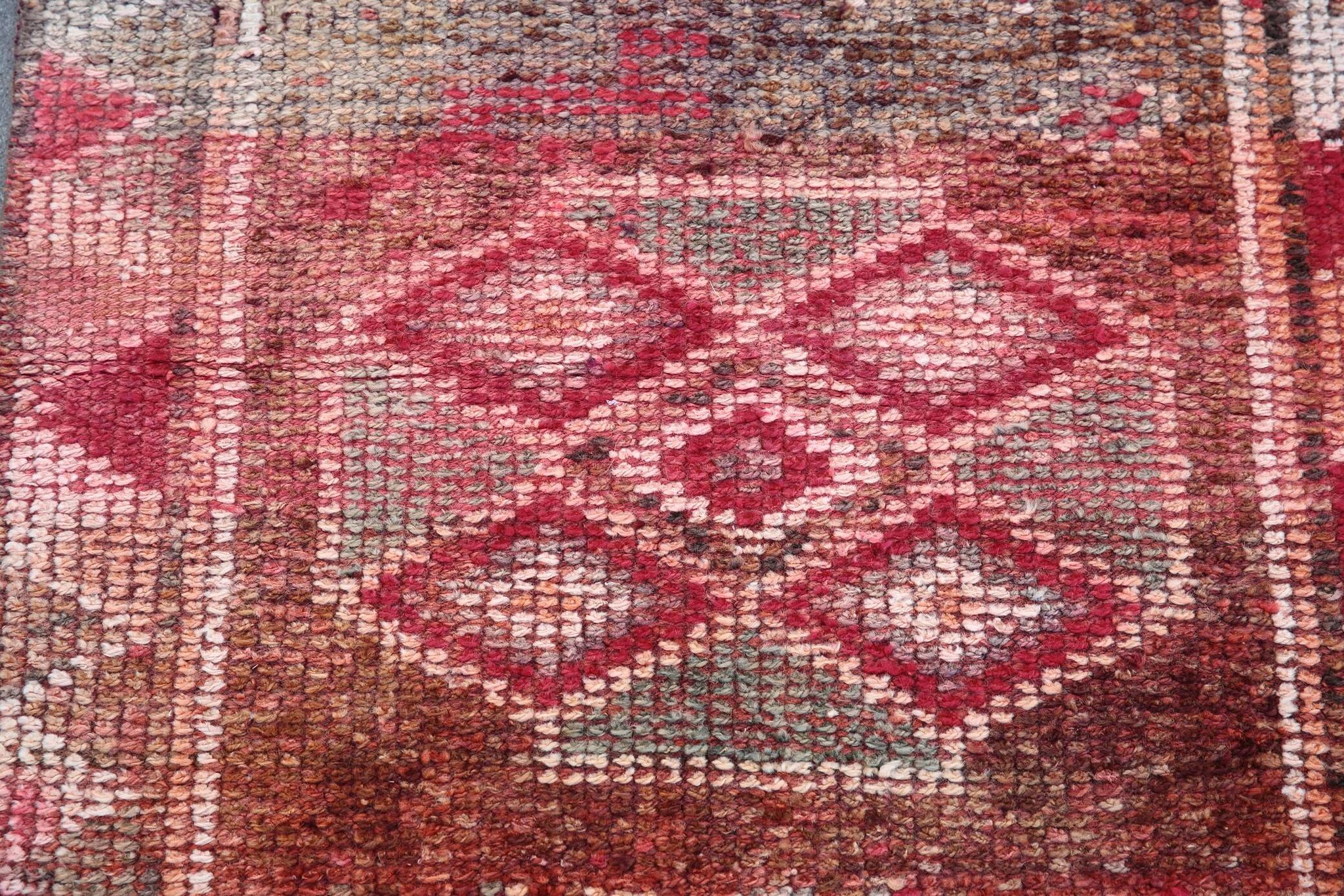 Tapis Couloir Tribal Vintage Rouge, Tapis Turc Géométrique, 75x313 Cm