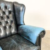 Vintage blue leather chesterfield armchair