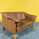 Danish two seater tan leather Stouby sofa