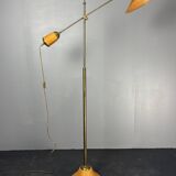 Italian Adjustable Floor Lamp in Pencil Reed Rattan Bamboo and Brass, 1970s