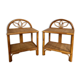 Pair of rattan bedsides and vintage bamboo