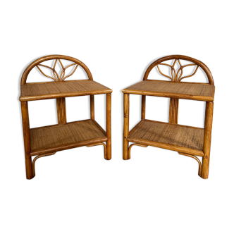 Pair of rattan bedsides and vintage bamboo