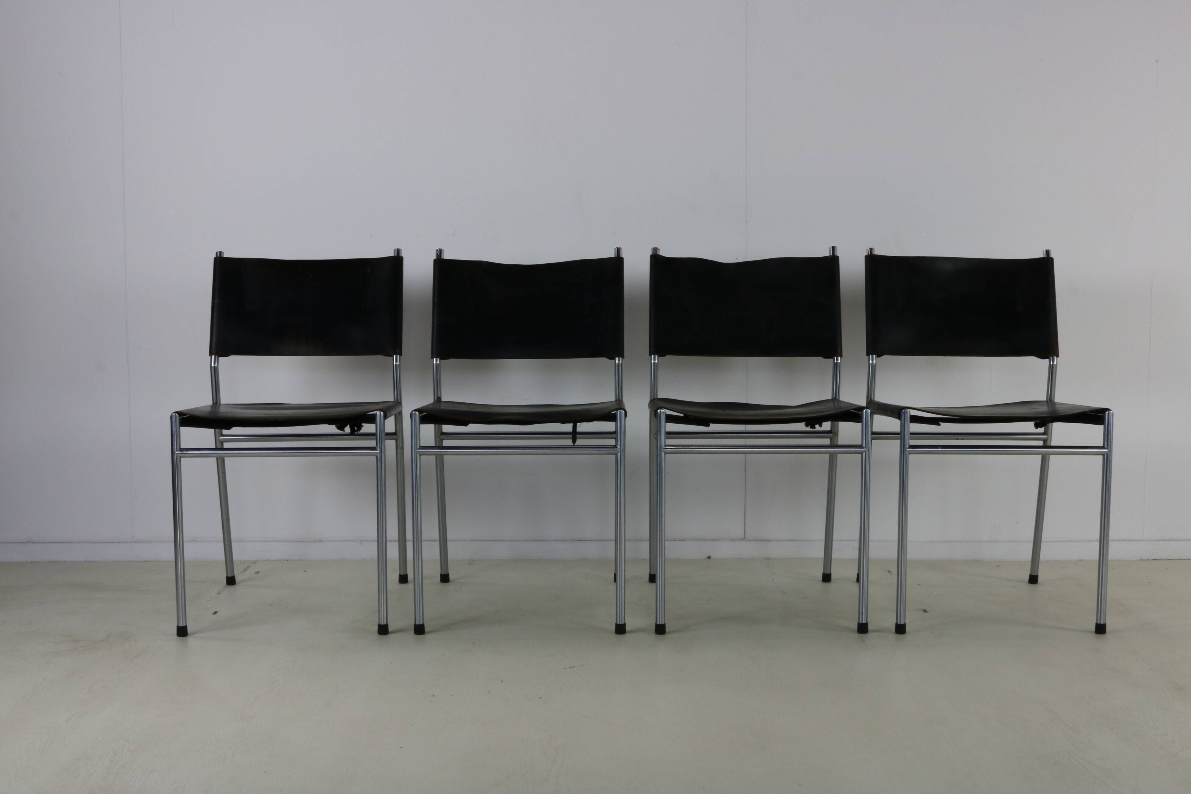 Set of four leather dining chairs by Martin Visser for Spectrum Holland