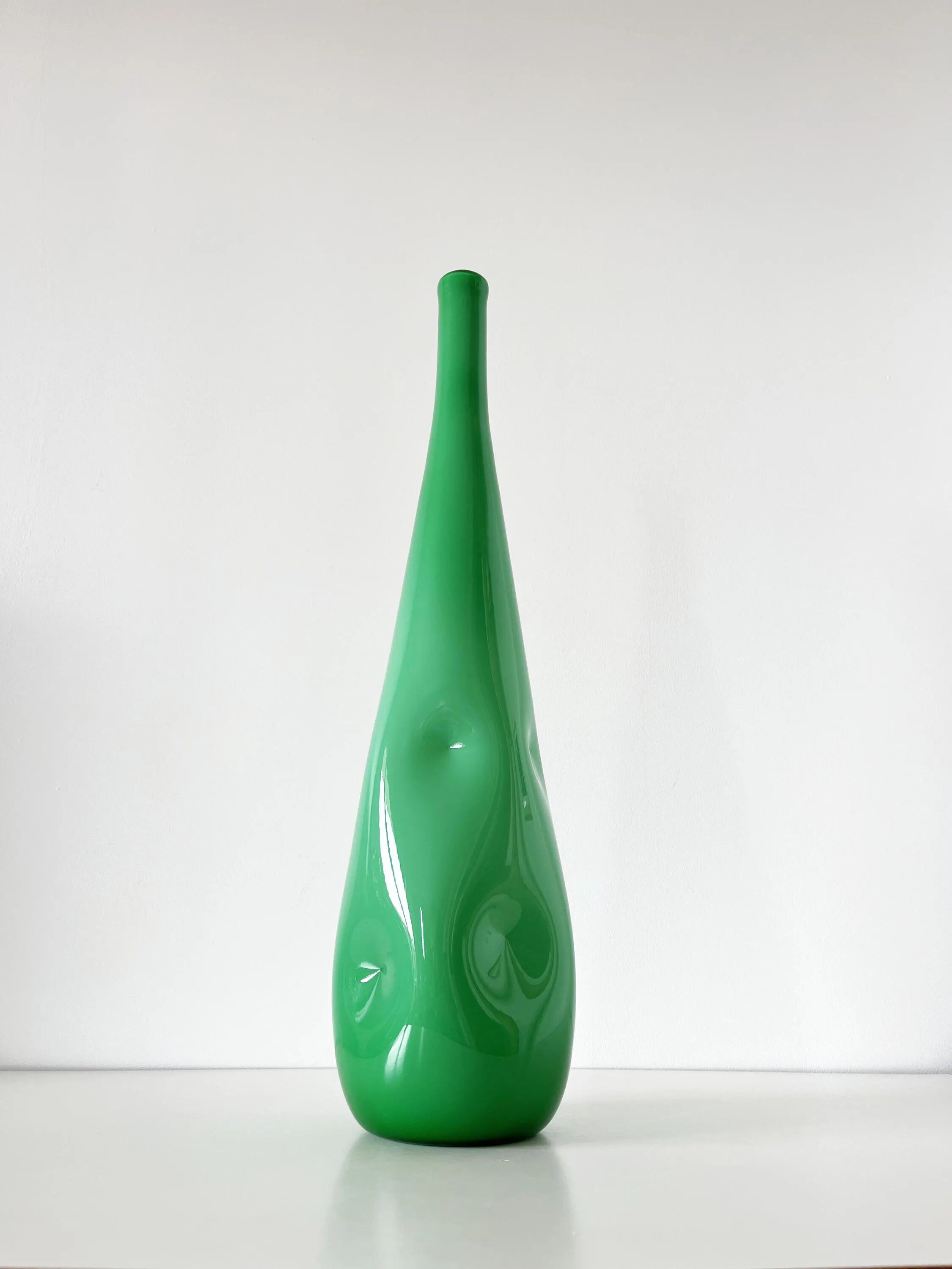 Green opaline Italian bottle 1960 EMPOLI