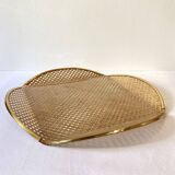 Acrylic glass plateau, caning & brass, 1970, attributed to Roche Bobois.