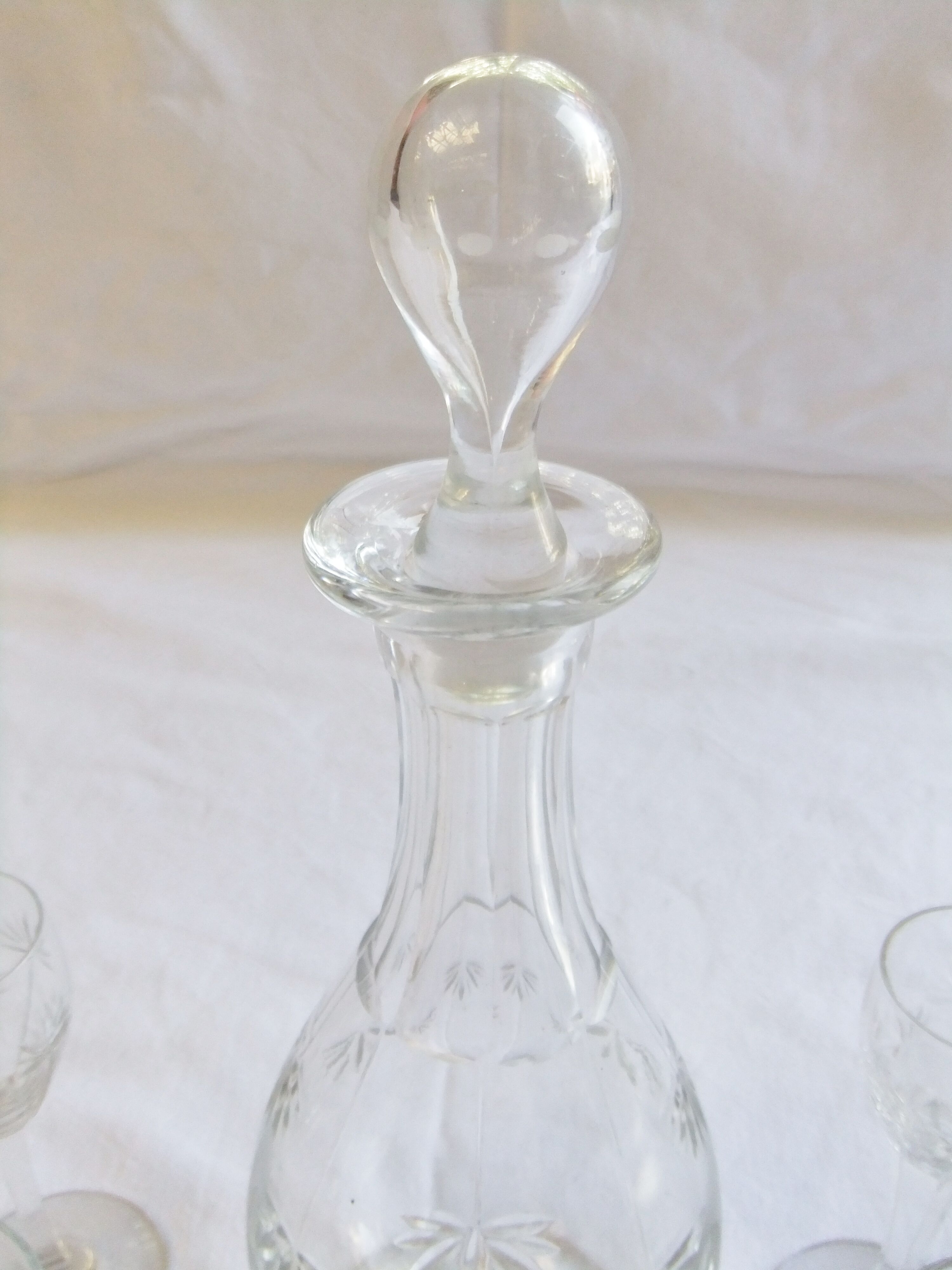 Bohemian crystal liqueur service Baccarat St Louis carafe glasses signed by an anchor