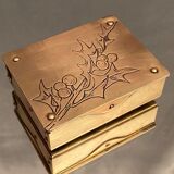 German compartmentalized stamp box early twentieth GHG Gesch holly leaf
