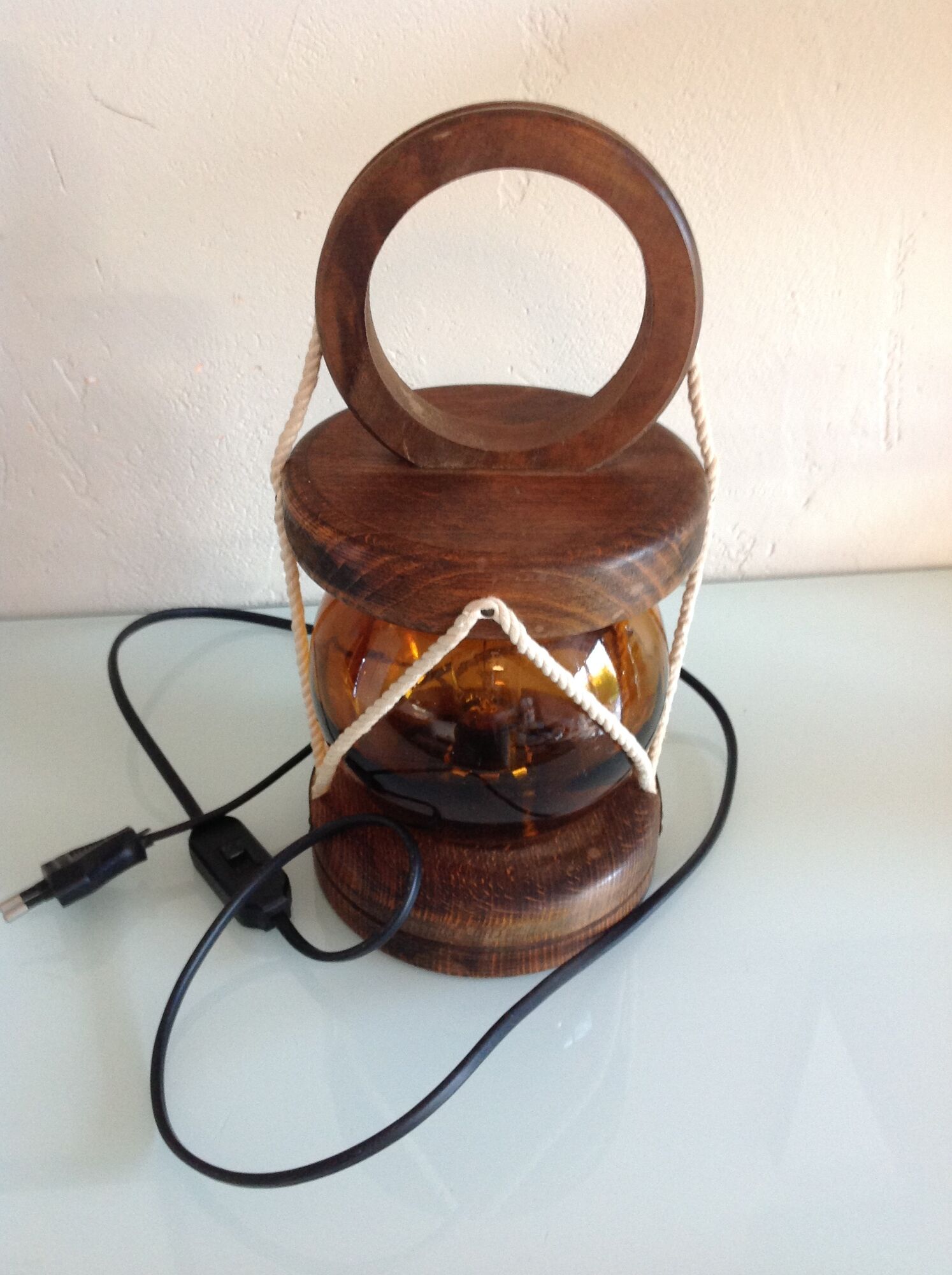 Marine lamp with amber glass globe 60/70s