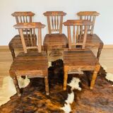 Set of 5 wooden chairs, handcrafted work