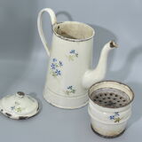 Enamelled tole coffee maker with blue flowers