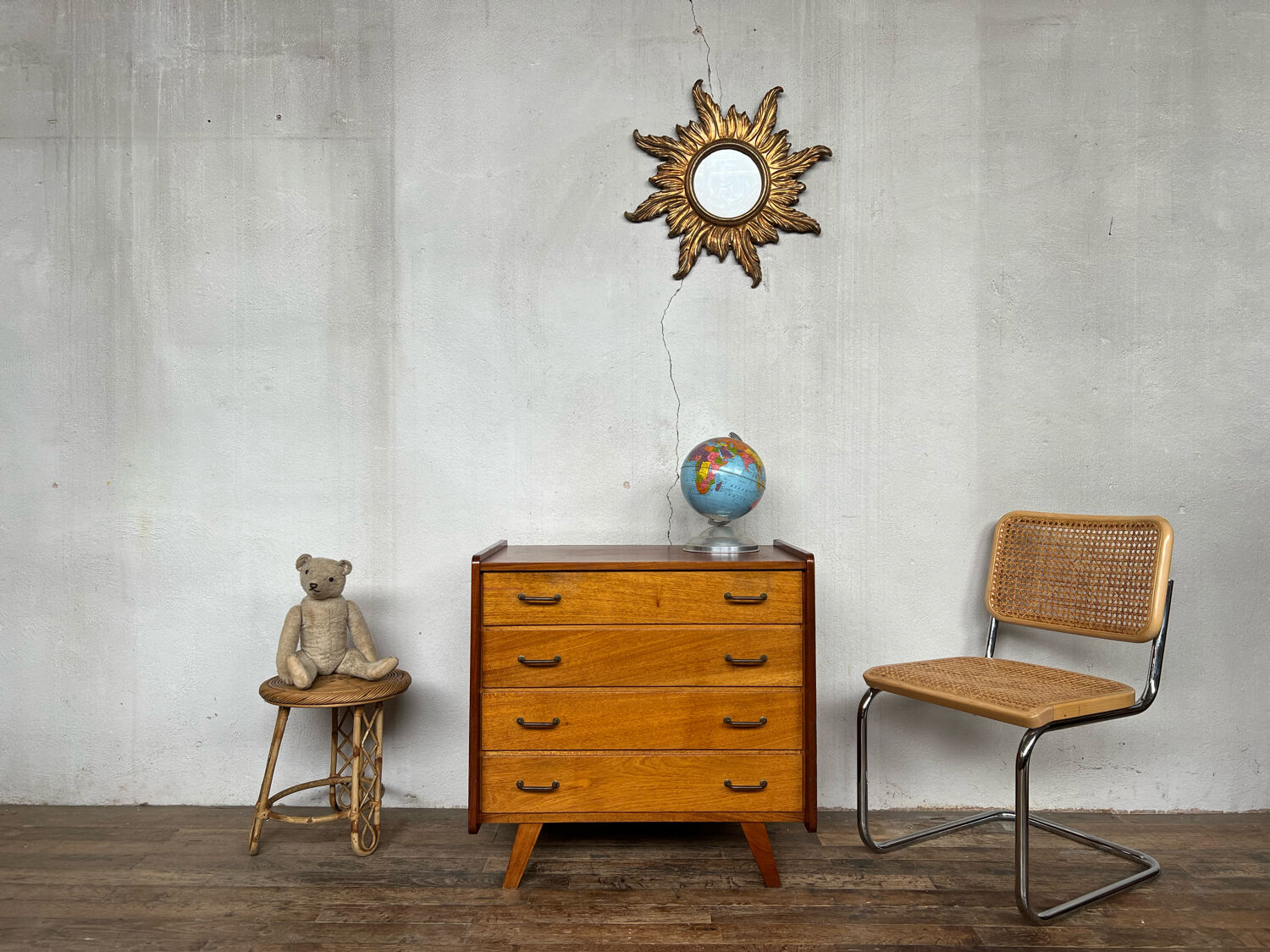 Vintage compass feet chest of drawers 1950 1960