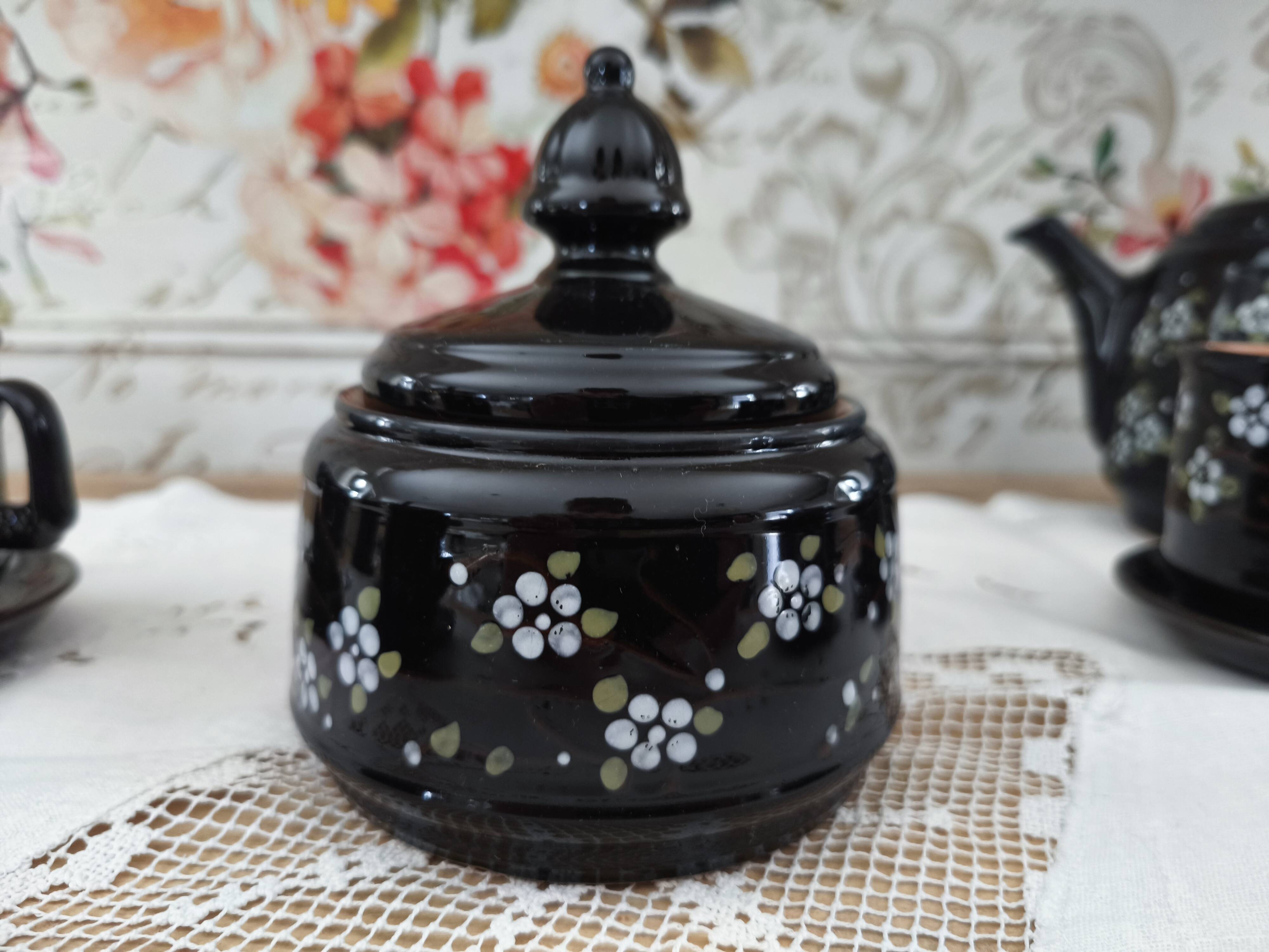 Vintage Russian tea set 14 pieces for 6 people in enamelled terracotta