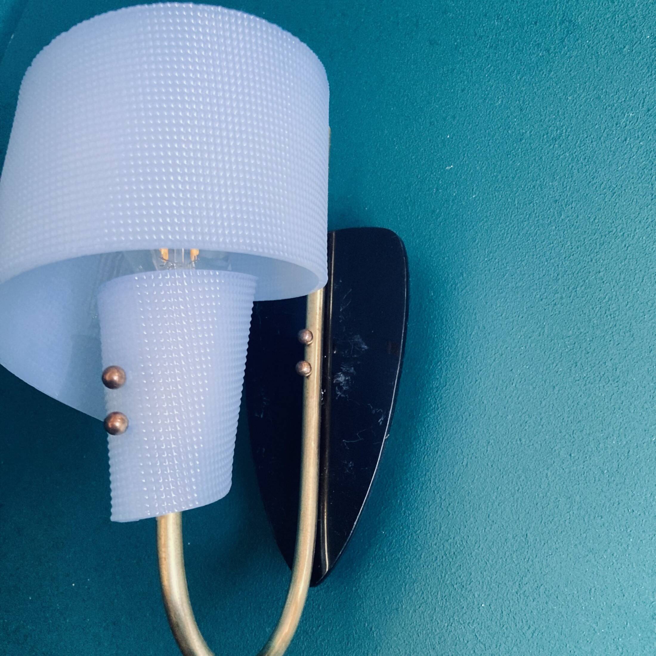 Pair of minimalist vintage seventies blue plastic and plexiglass wall lights