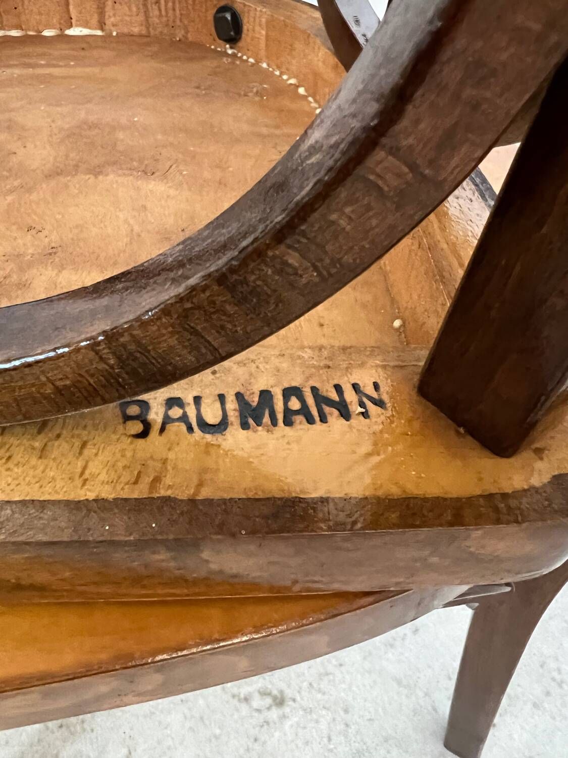 Set of 4 old vintage Baumann 50s wooden bistro chairs