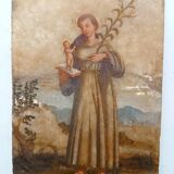 Antique painting on alabaster, Italy, 18th century, Saint Anthony of Padua