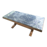 Wood and green marble coffee table