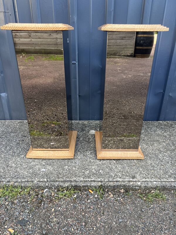 Paire de sellette miroirs et bois