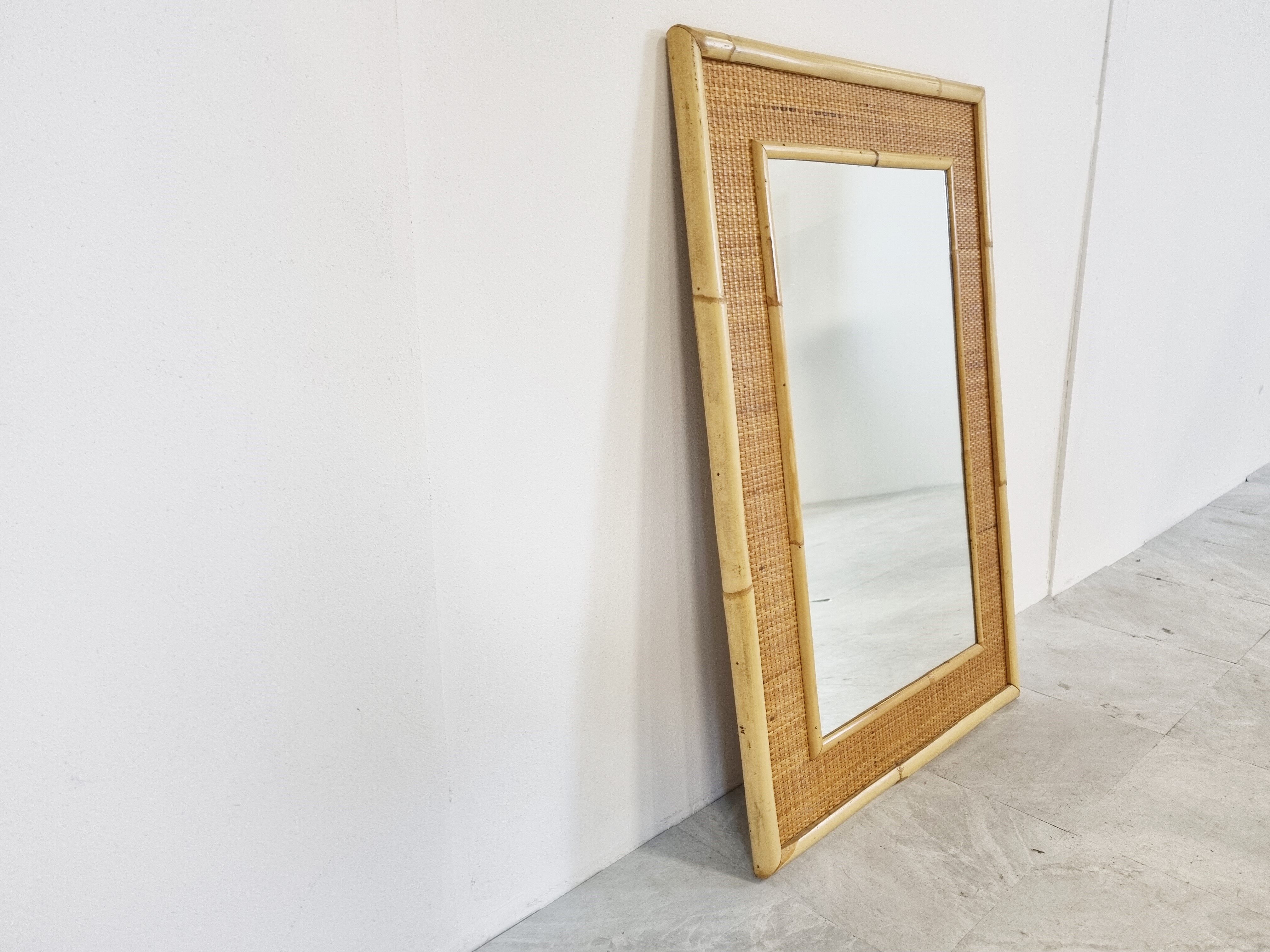 Mid century bamboo mirror by dal vera, 1960s