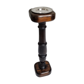 Vide poche sur colonne en bois tourné et métal argenté, 76 cm