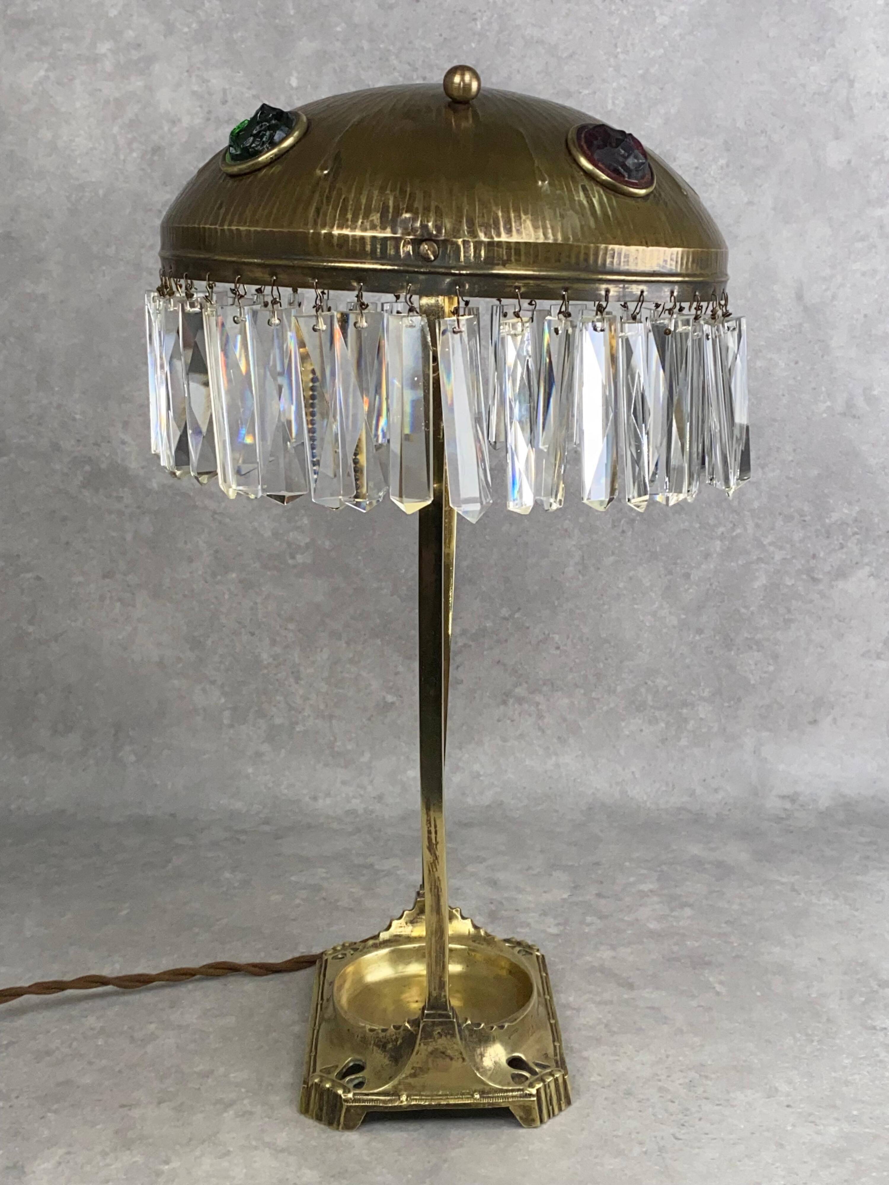 Large Jugendstil desk lamp with crystals